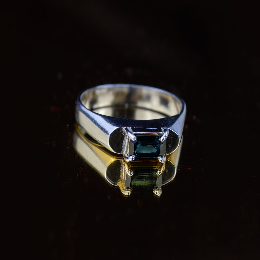 Forest Green Tourmaline Ring in 925 Sterling Silver – Emerald Cut Natural Gemstone Ring – Size 21 mm