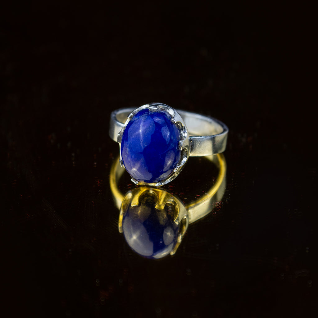 Afghan Lapis Lazuli Ring in 925 Sterling Silver – Oval Natural Blue Gemstone Ring – Size 17 mm