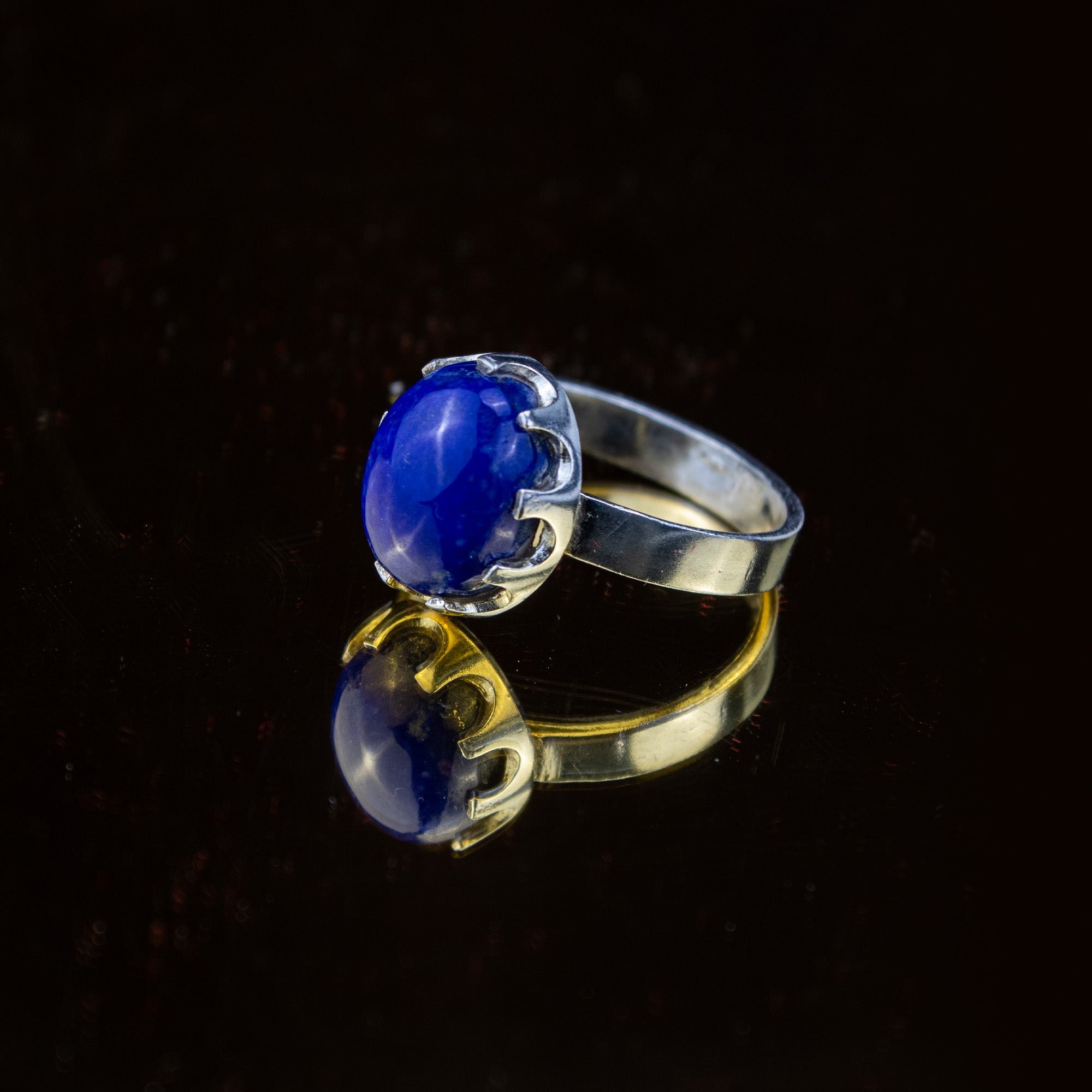 Afghan Lapis Lazuli Ring in 925 Sterling Silver – Oval Natural Blue Gemstone Ring – Size 17 mm