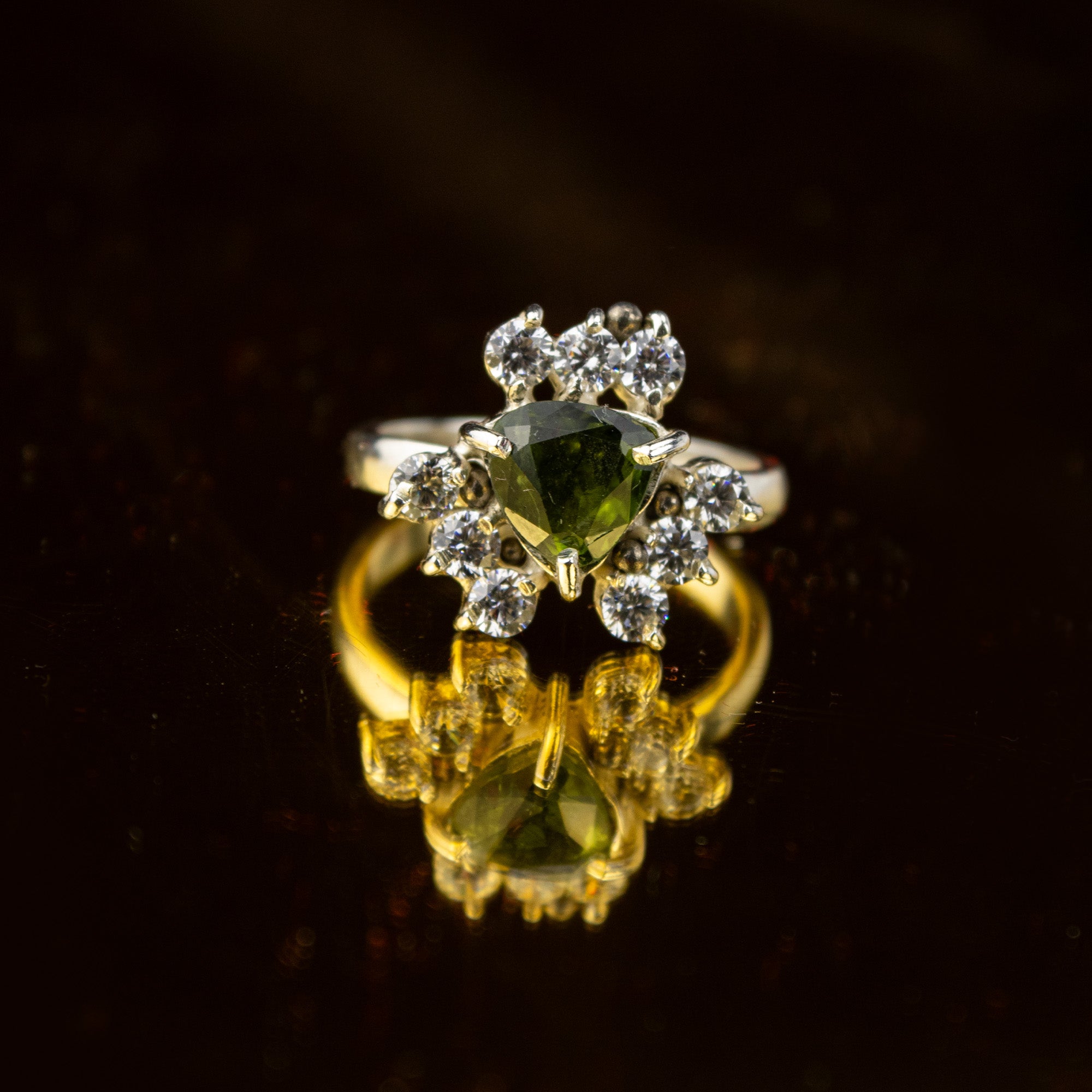 Afghan Forest Green Tourmaline Halo Ring with Zircon in 925 Sterling Silver – Natural Gemstone Ring – Size 18 mm