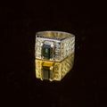 Forest Green Tourmaline Statement Ring in 925 Sterling Silver – Emerald Cut with Zircon Accents – Luxury Signet Ring – Size 19.5 mm