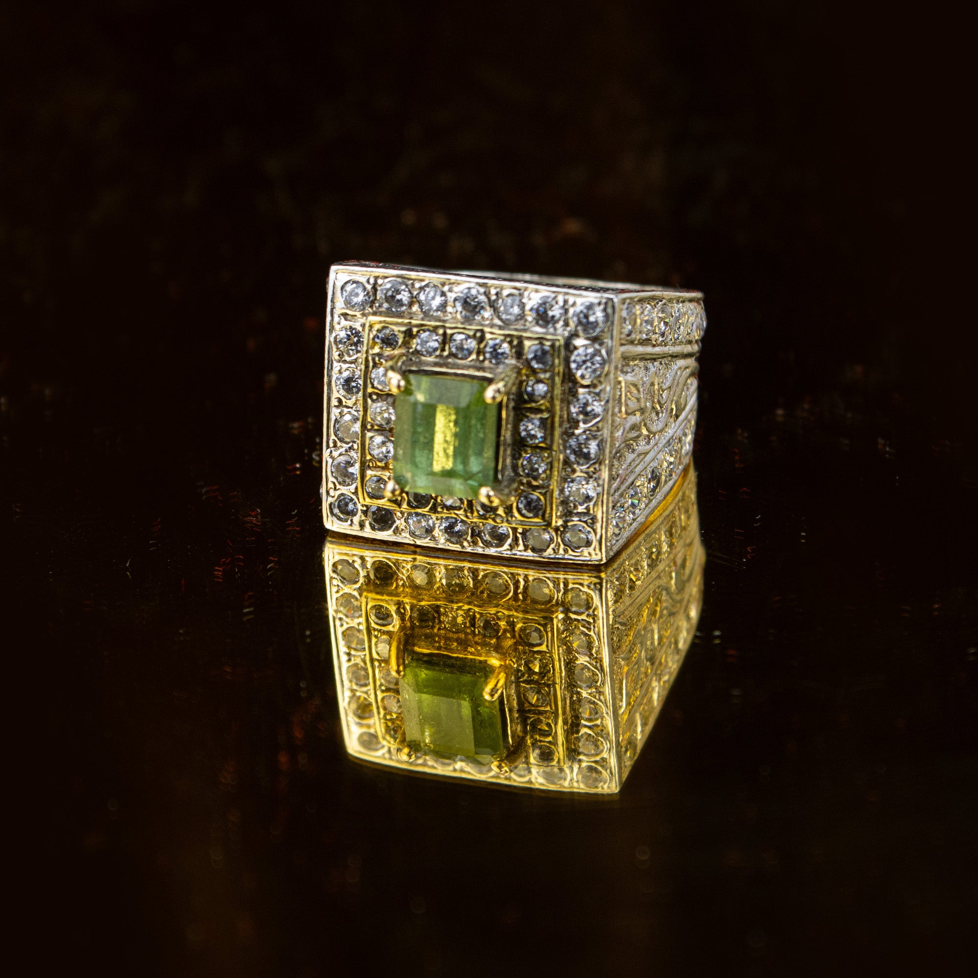 Afghan Bright Green Tourmaline Ring in 925 Sterling Silver – Square Cut Statement Ring with Stone Halo – Luxury Handmade Ring – Size 20 mm