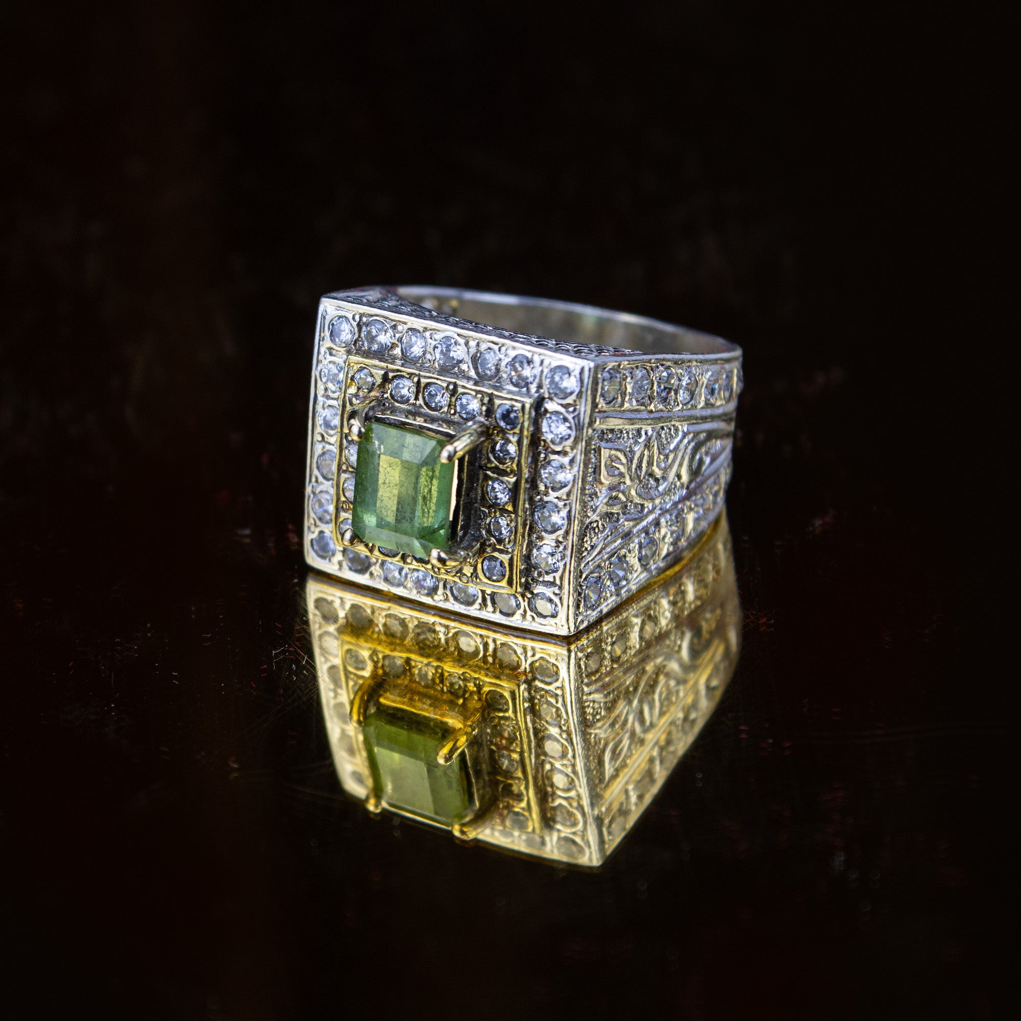 Afghan Bright Green Tourmaline Ring in 925 Sterling Silver – Square Cut Statement Ring with Stone Halo – Luxury Handmade Ring – Size 20 mm