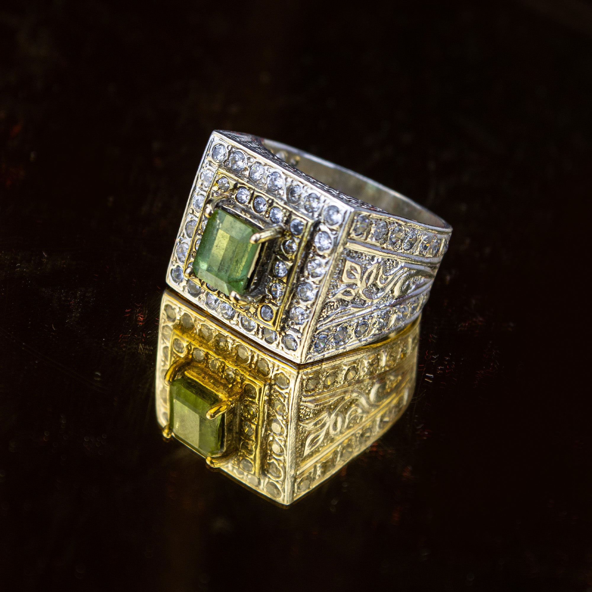 Afghan Bright Green Tourmaline Ring in 925 Sterling Silver – Square Cut Statement Ring with Stone Halo – Luxury Handmade Ring – Size 20 mm