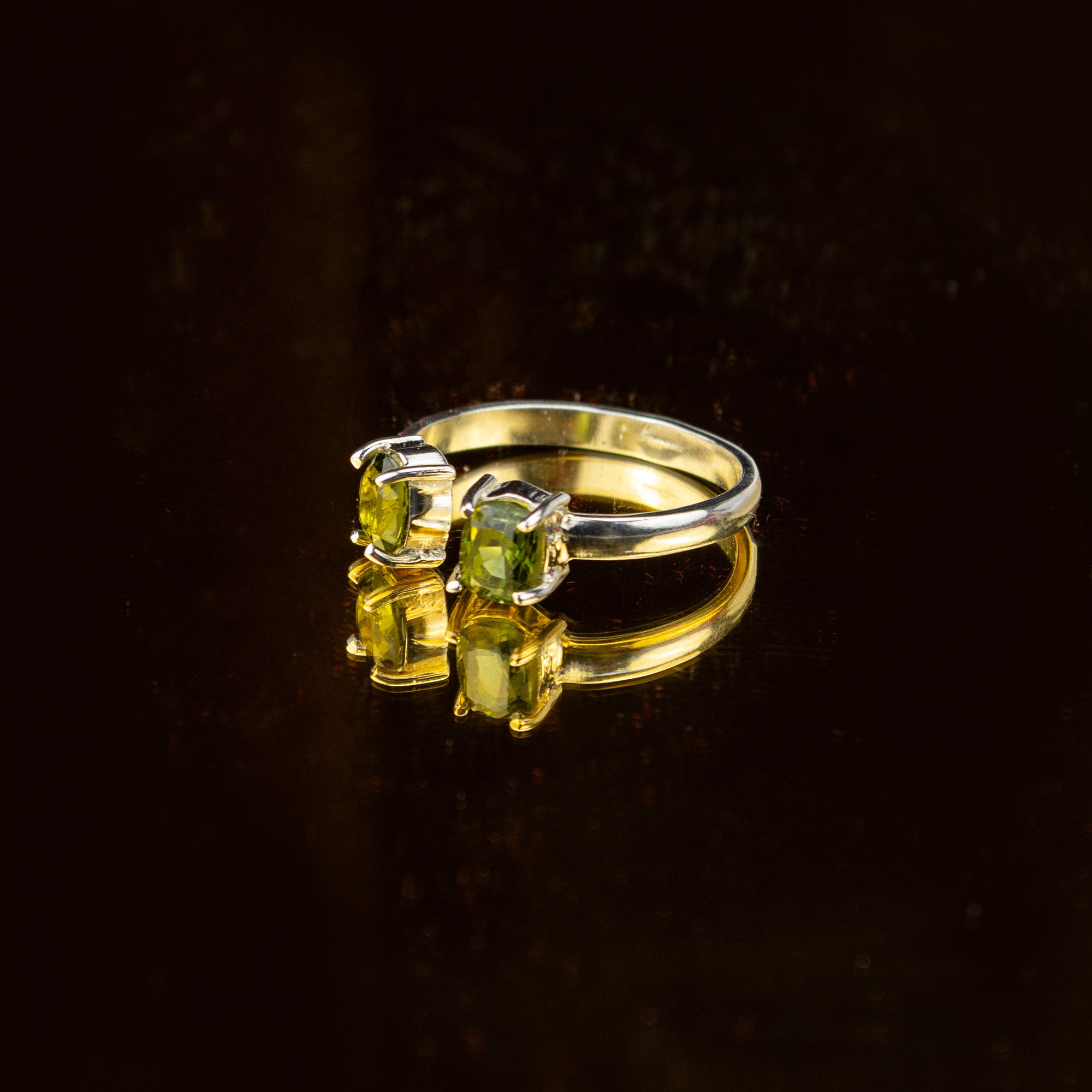 Afghan Forest Green Tourmaline Two-Stone Ring in 925 Sterling Silver – Open Design Minimal Ring – Handmade Natural Gemstone Ring – Size 21 mm