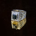Afghan Indigo Tourmaline Ring in 925 Sterling Silver – Bold Square Signet Ring – Natural Deep Blue Green Stone – Size 21 mm
