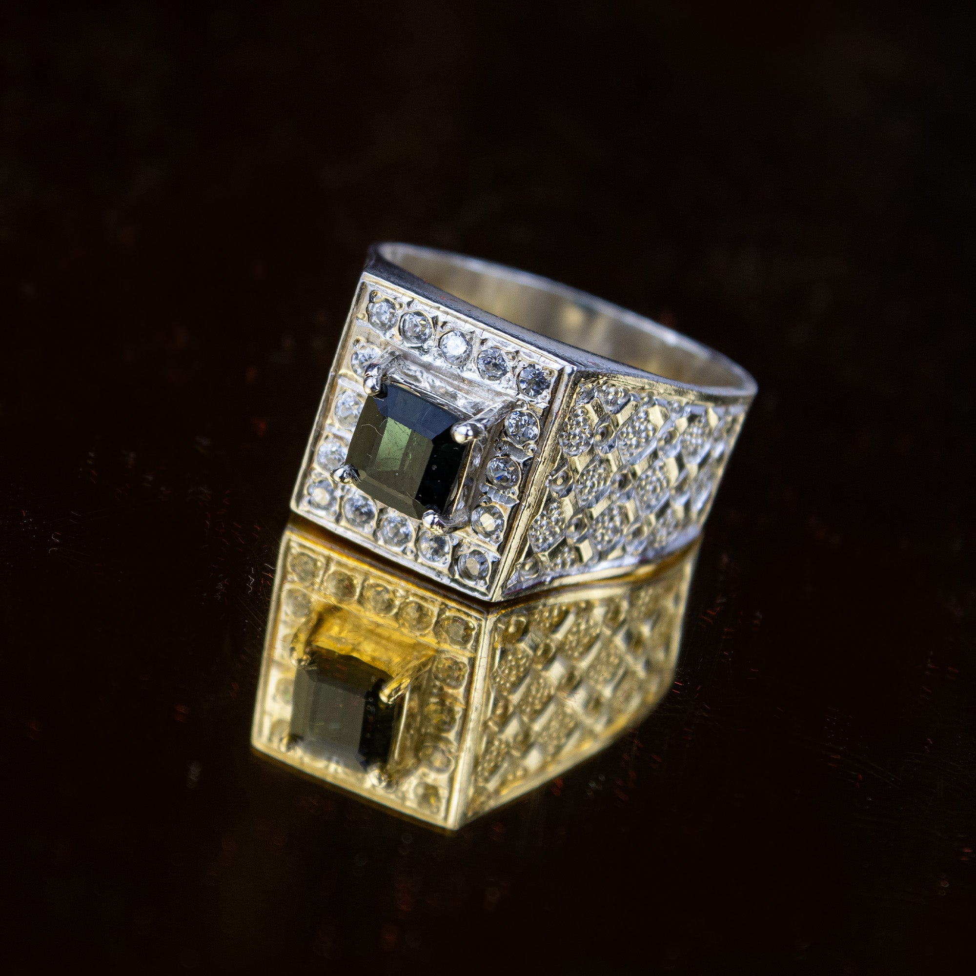 Afghan Indigo Tourmaline Ring in 925 Sterling Silver – Luxury Square Halo Ring – Bold Statement Signet Ring – Size 21 mm