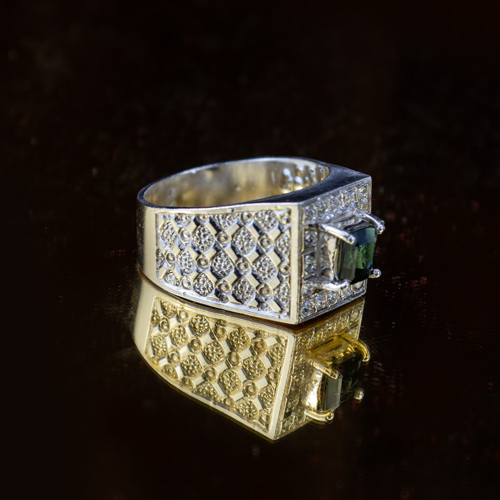 Afghan Indigo Tourmaline Ring in 925 Sterling Silver – Luxury Square Halo Ring – Bold Statement Signet Ring – Size 21 mm