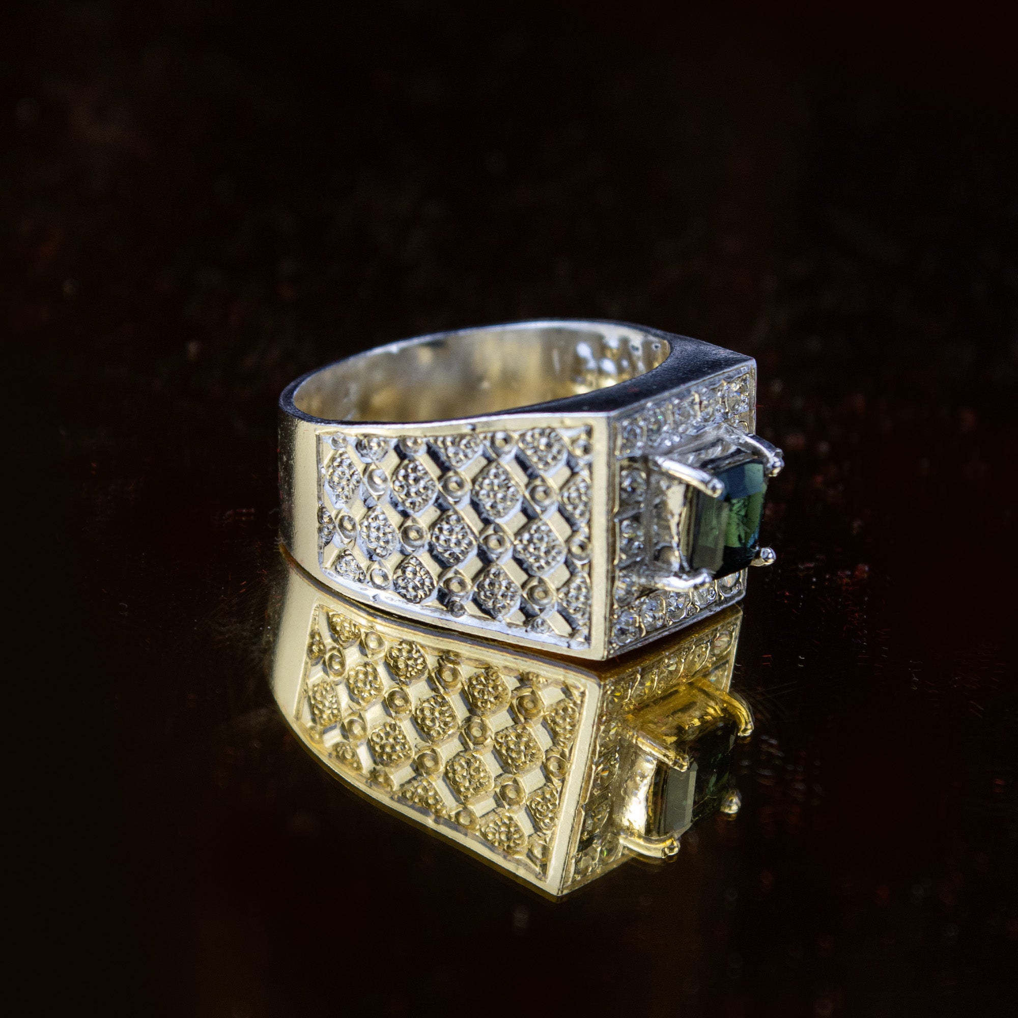 Afghan Indigo Tourmaline Ring in 925 Sterling Silver – Luxury Square Halo Ring – Bold Statement Signet Ring – Size 21 mm
