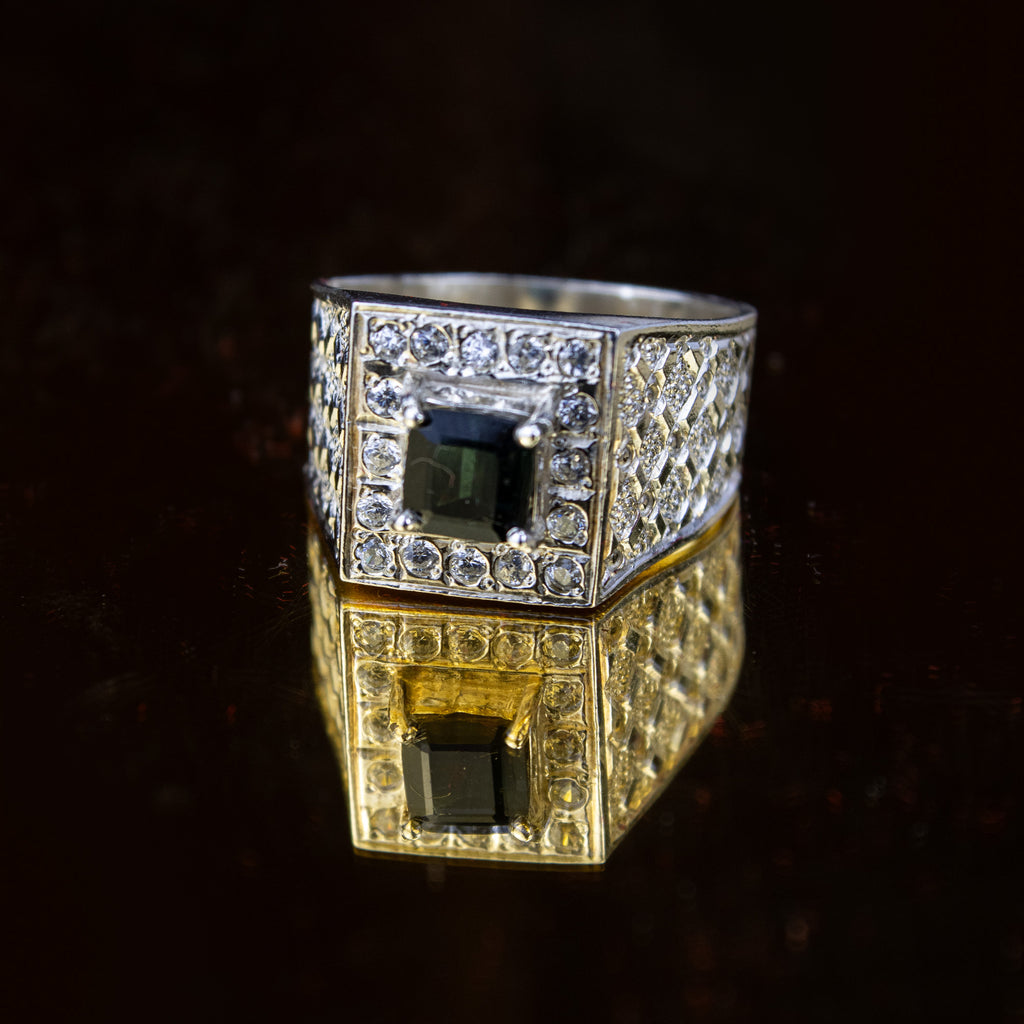 Afghan Indigo Tourmaline Ring in 925 Sterling Silver – Luxury Square Halo Ring – Bold Statement Signet Ring – Size 21 mm