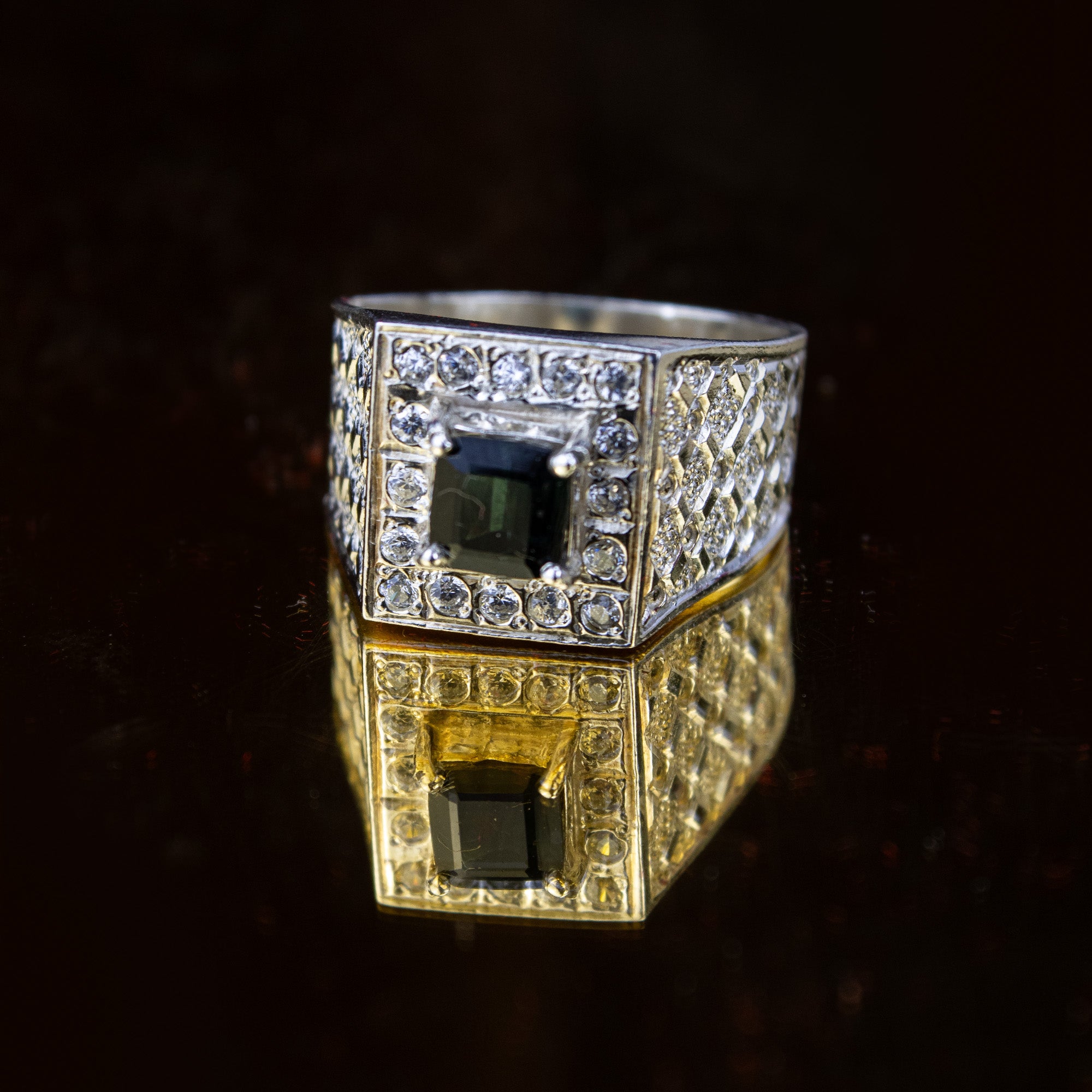 Afghan Indigo Tourmaline Ring in 925 Sterling Silver – Luxury Square Halo Ring – Bold Statement Signet Ring – Size 21 mm