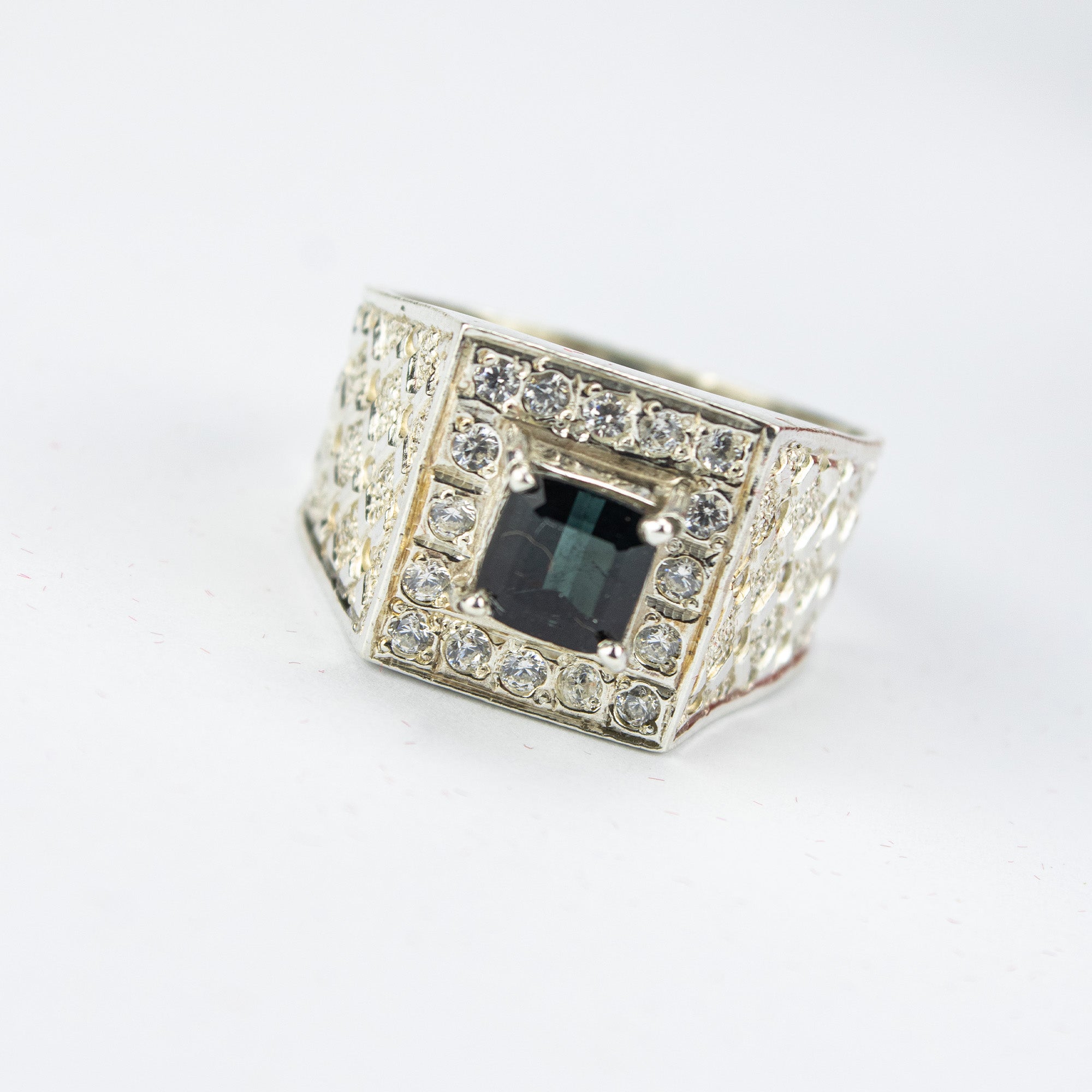 Afghan Indigo Tourmaline Ring in 925 Sterling Silver – Luxury Square Halo Ring – Bold Statement Signet Ring – Size 21 mm