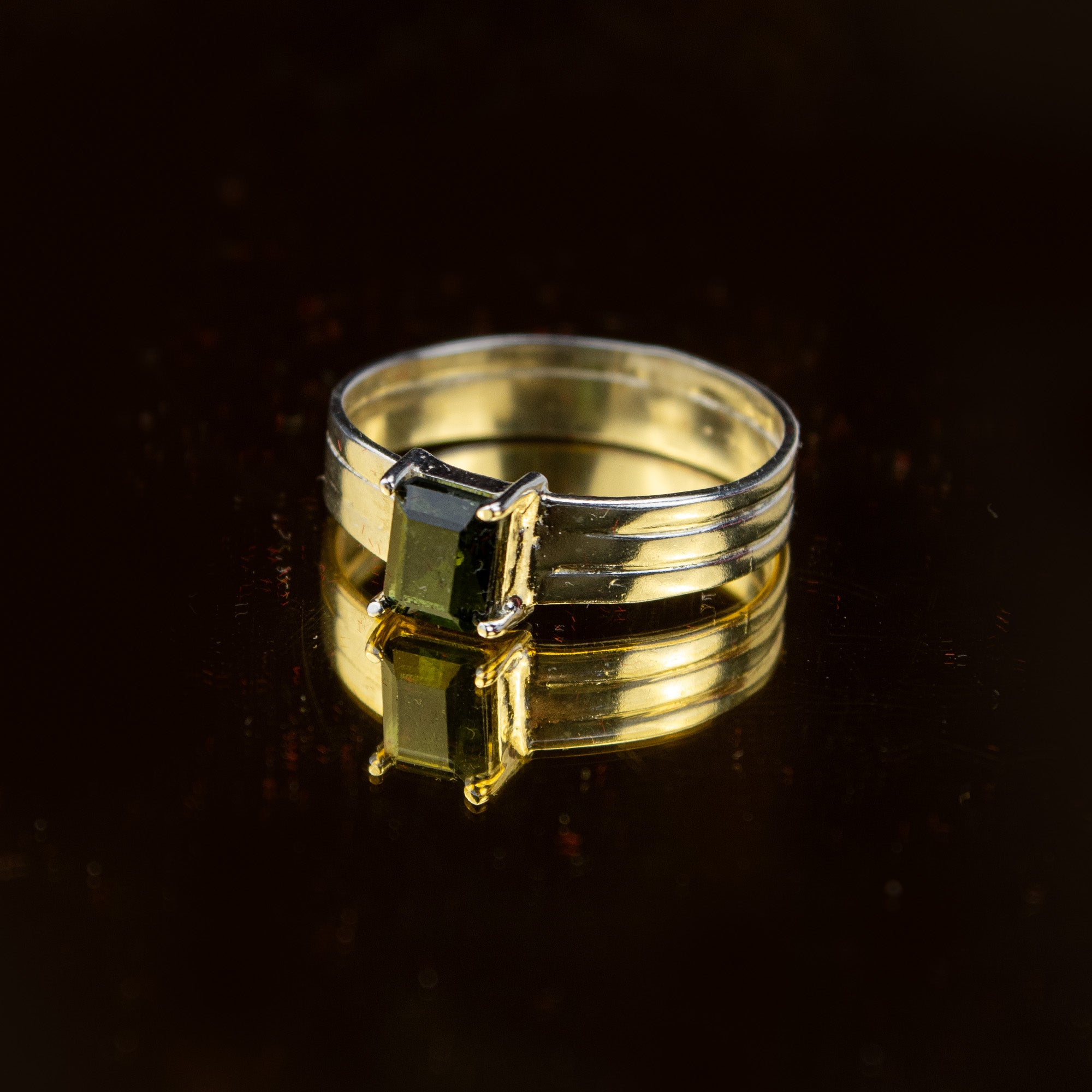 Indicolite Tourmaline Ring in 925 Silver – Emerald Cut Deep Green Blue Stone – Minimal Elegant Ring – Size 20 mm