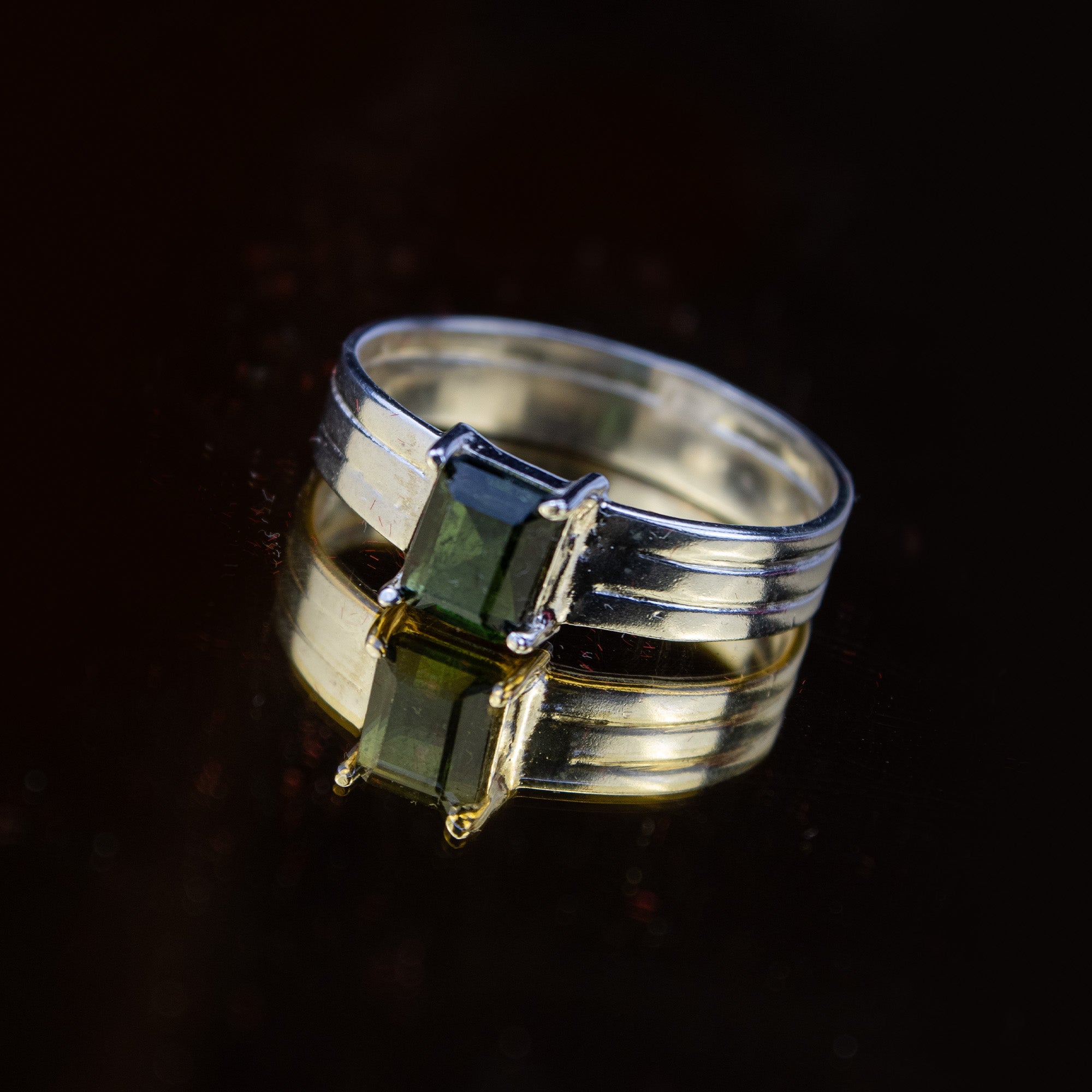 Indicolite Tourmaline Ring in 925 Silver – Emerald Cut Deep Green Blue Stone – Minimal Elegant Ring – Size 20 mm