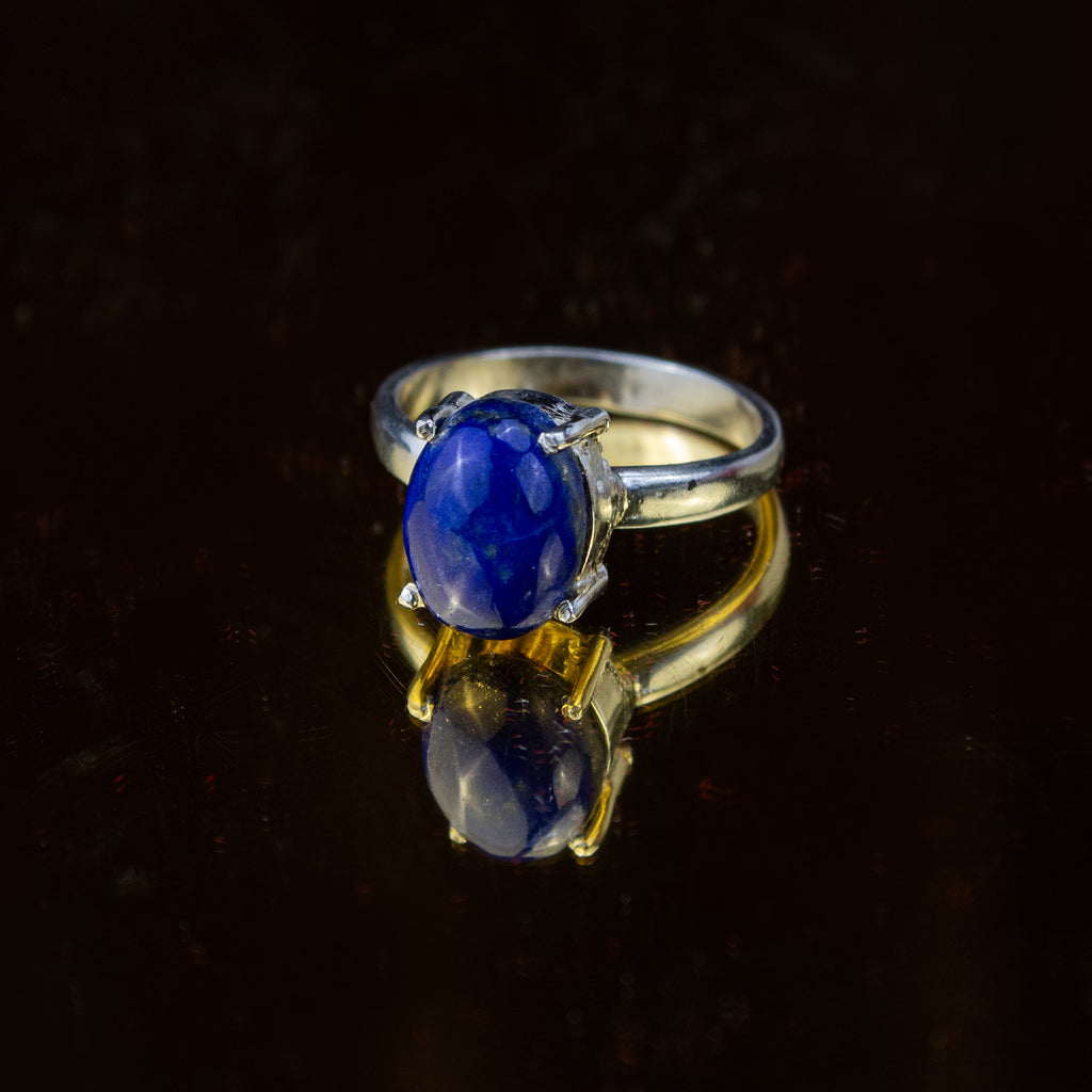 Afghan Lapis Lazuli Ring in 925 Silver – Oval Deep Blue Stone – Classic Minimal Ring – Size 19 mm