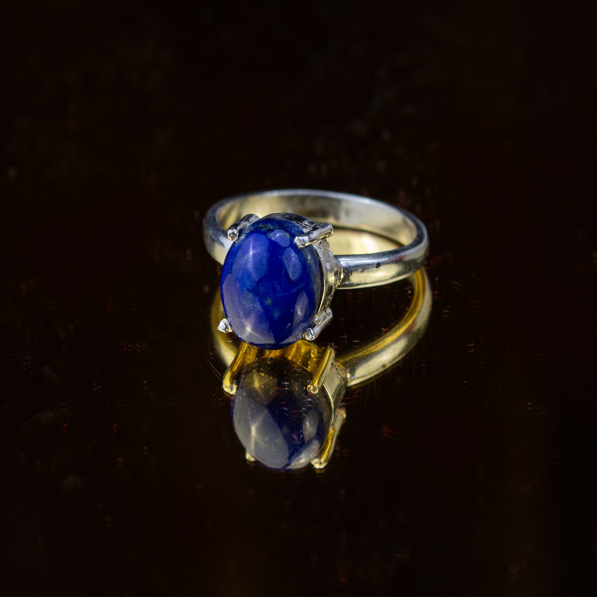 Afghan Lapis Lazuli Ring in 925 Silver – Oval Deep Blue Stone – Classic Minimal Ring – Size 19 mm