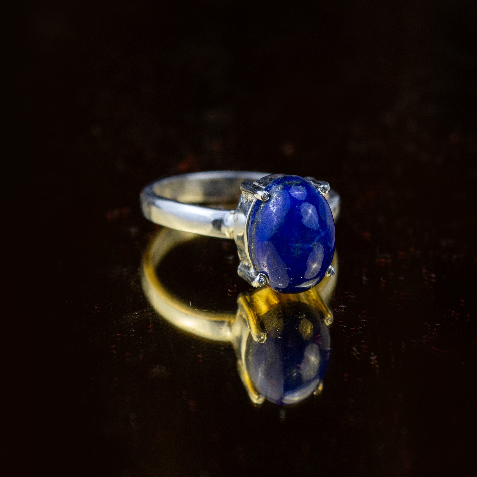 Afghan Lapis Lazuli Ring in 925 Silver – Oval Deep Blue Stone – Classic Minimal Ring – Size 19 mm