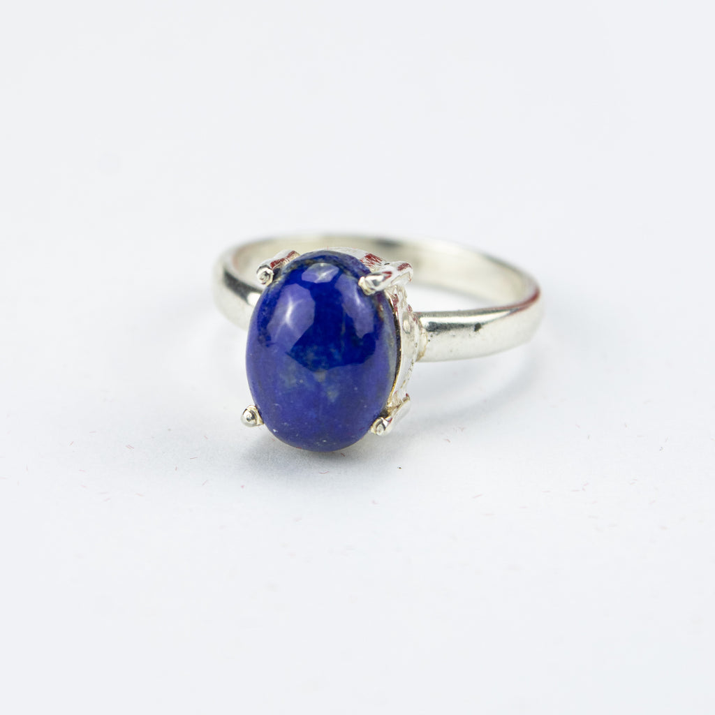 Afghan Lapis Lazuli Ring in 925 Silver – Oval Deep Blue Stone – Classic Minimal Ring – Size 19 mm