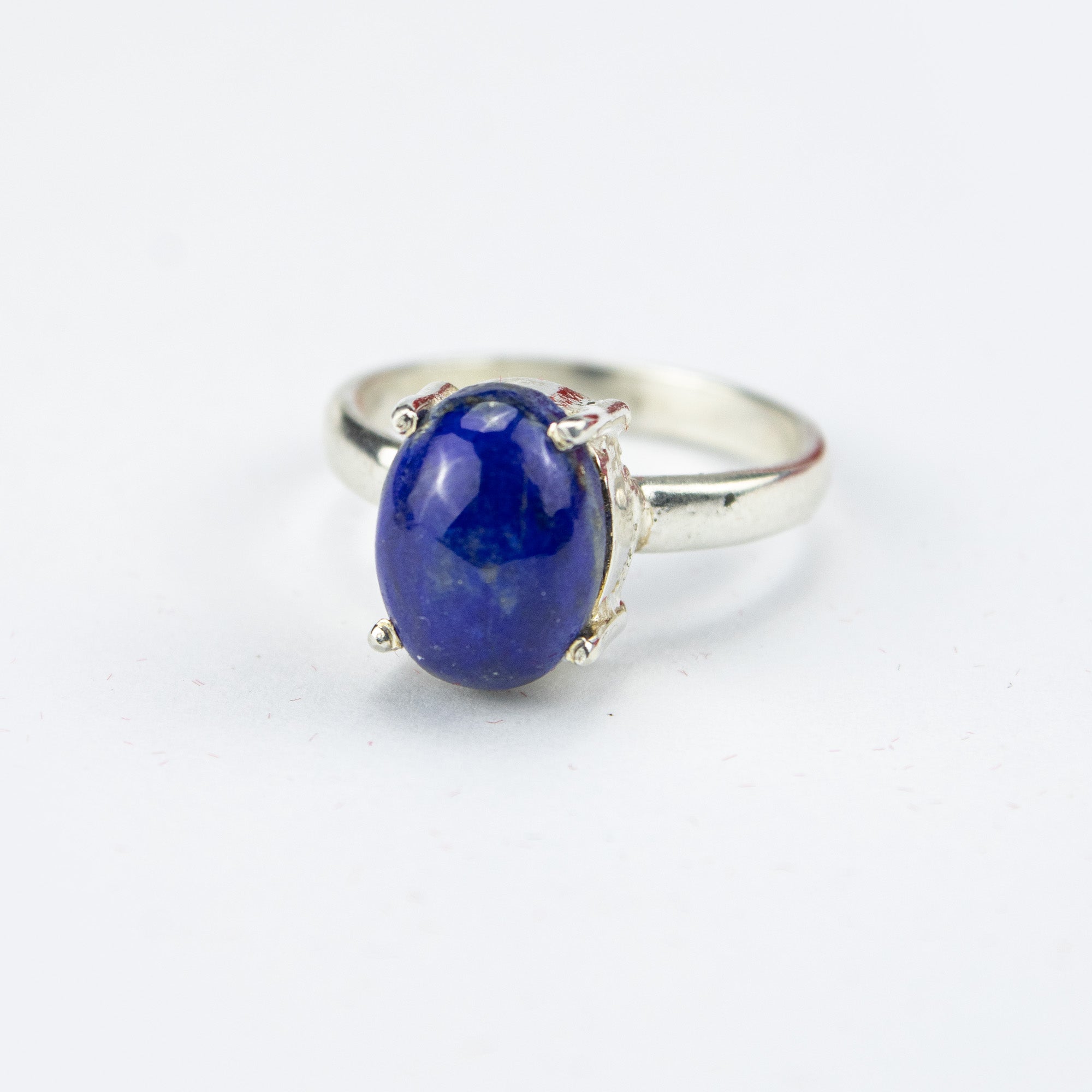 Afghan Lapis Lazuli Ring in 925 Silver – Oval Deep Blue Stone – Classic Minimal Ring – Size 19 mm