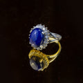 Lapis Lazuli Halo Ring in 925 Silver – Oval Blue Stone with Crystal Setting – Size 19 mm
