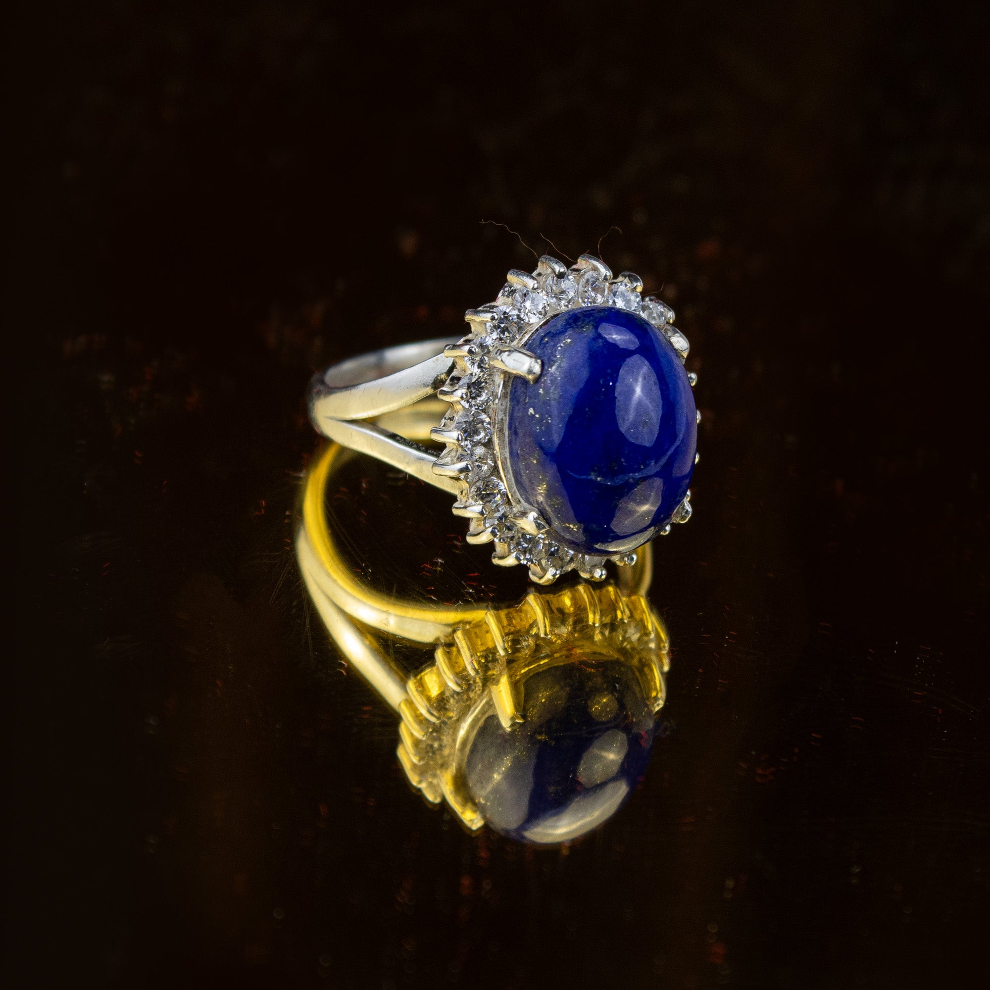 Lapis Lazuli Halo Ring in 925 Silver – Oval Blue Stone with Crystal Setting – Size 19 mm