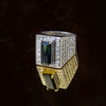 Afghan Indigolite Tourmaline Signet Ring in 925 Silver – Emerald Cut Blue-Green Stone with Halo – Size 20 mm