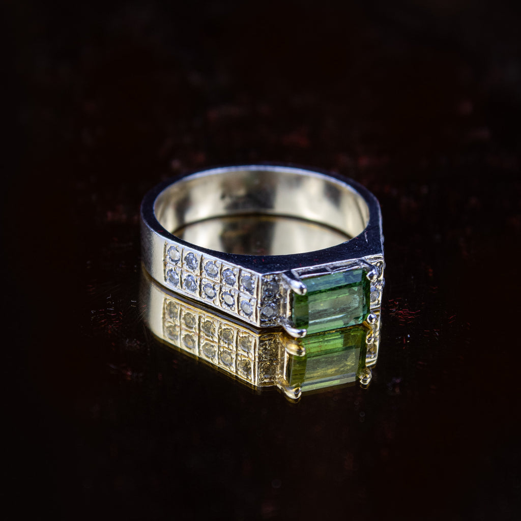 Afghan Green Tourmaline Ring in 925 Silver – Minimal Emerald Cut Statement Ring – RGRTM012