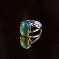 Bright Green Nephrite Ring in 925 Silver – Oval Cabochon Minimal Ring – Size 19 mm