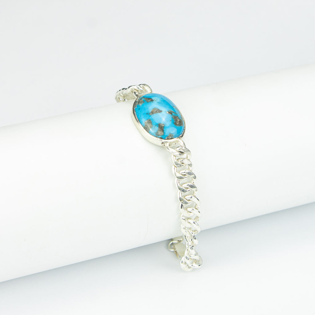 Turquoise Men’s Silver Bracelet – 925 Sterling Silver Chain Bracelet – Handmade Luxury Jewelry