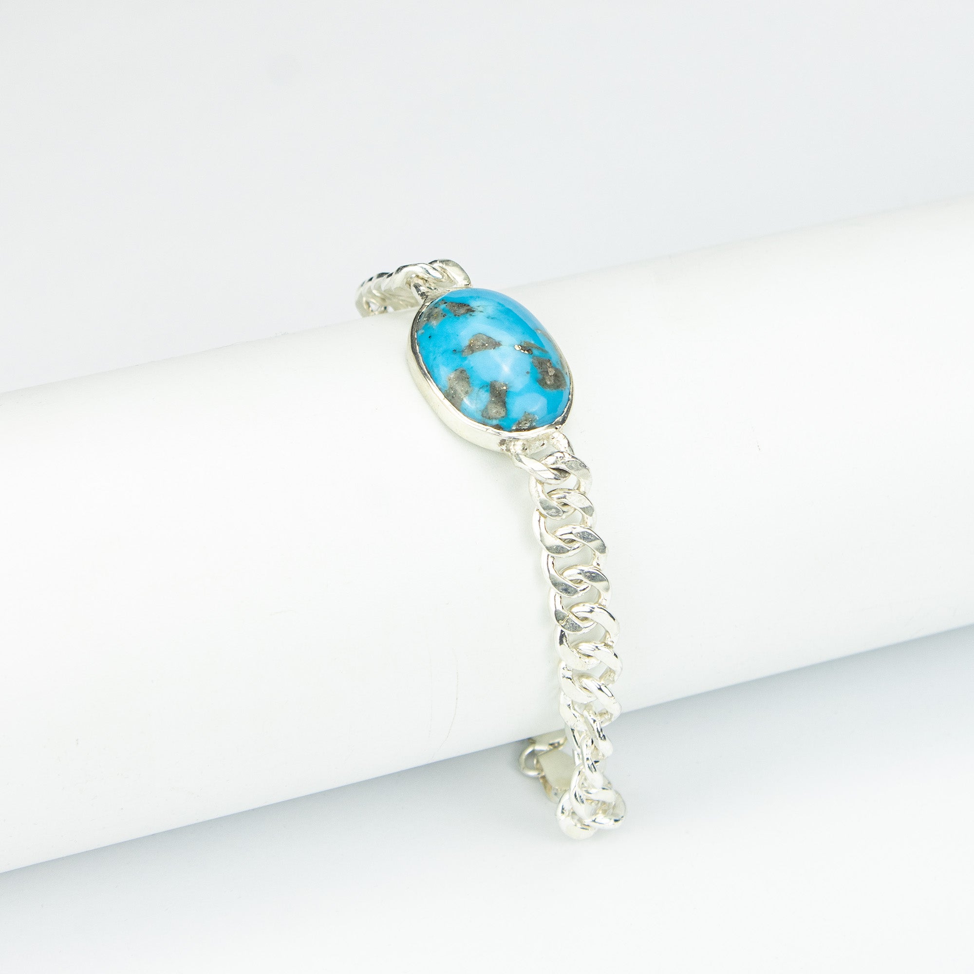 Turquoise Men’s Silver Bracelet – 925 Sterling Silver Chain Bracelet – Handmade Luxury Jewelry