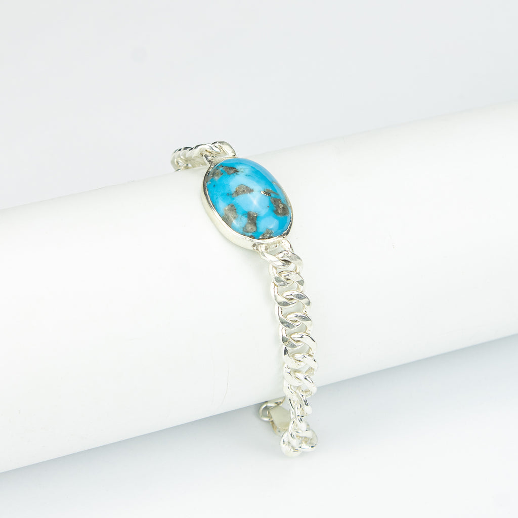 Turquoise Men’s Silver Bracelet – 925 Sterling Silver Chain Bracelet – Handmade Luxury Jewelry