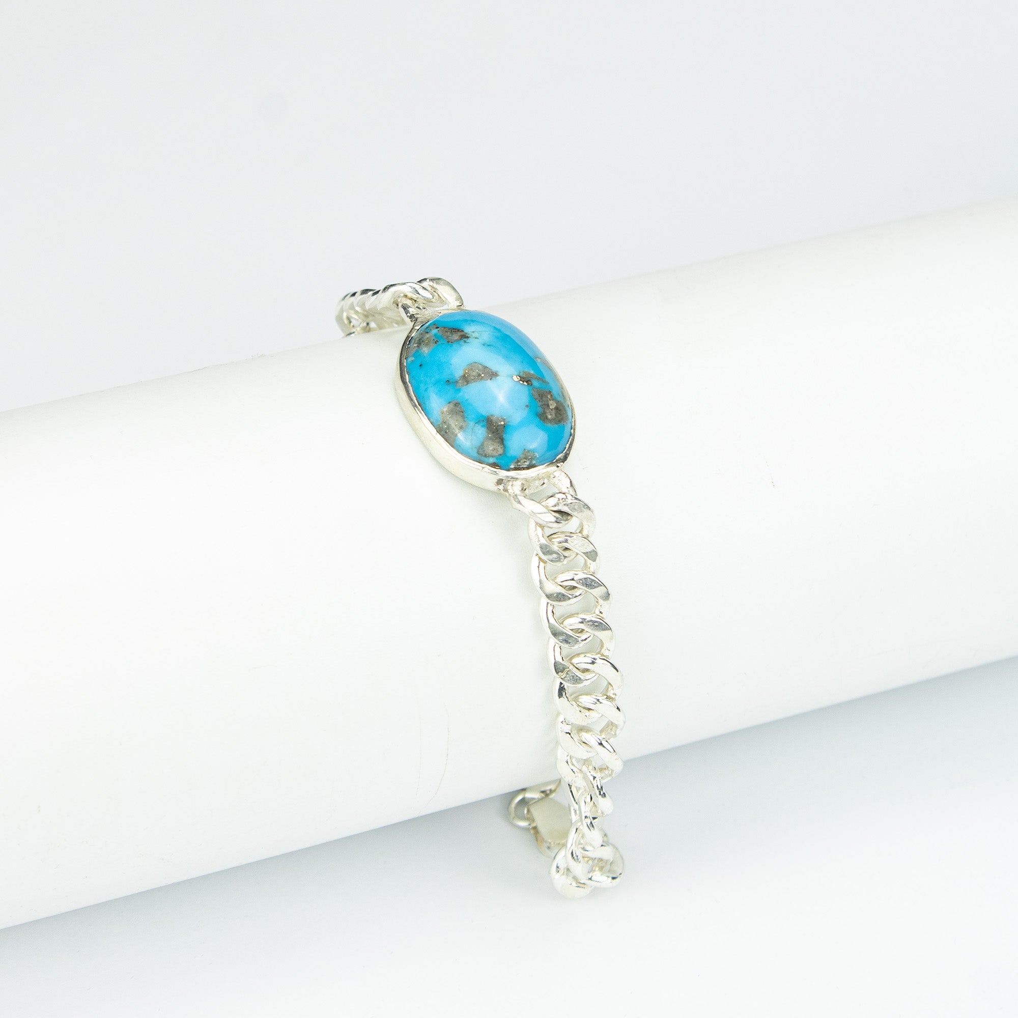 Turquoise Men’s Silver Bracelet – 925 Sterling Silver Chain Bracelet – Handmade Luxury Jewelry