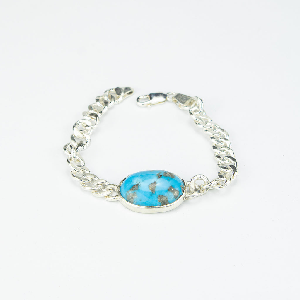 Turquoise Men’s Silver Bracelet – 925 Sterling Silver Chain Bracelet – Handmade Luxury Jewelry