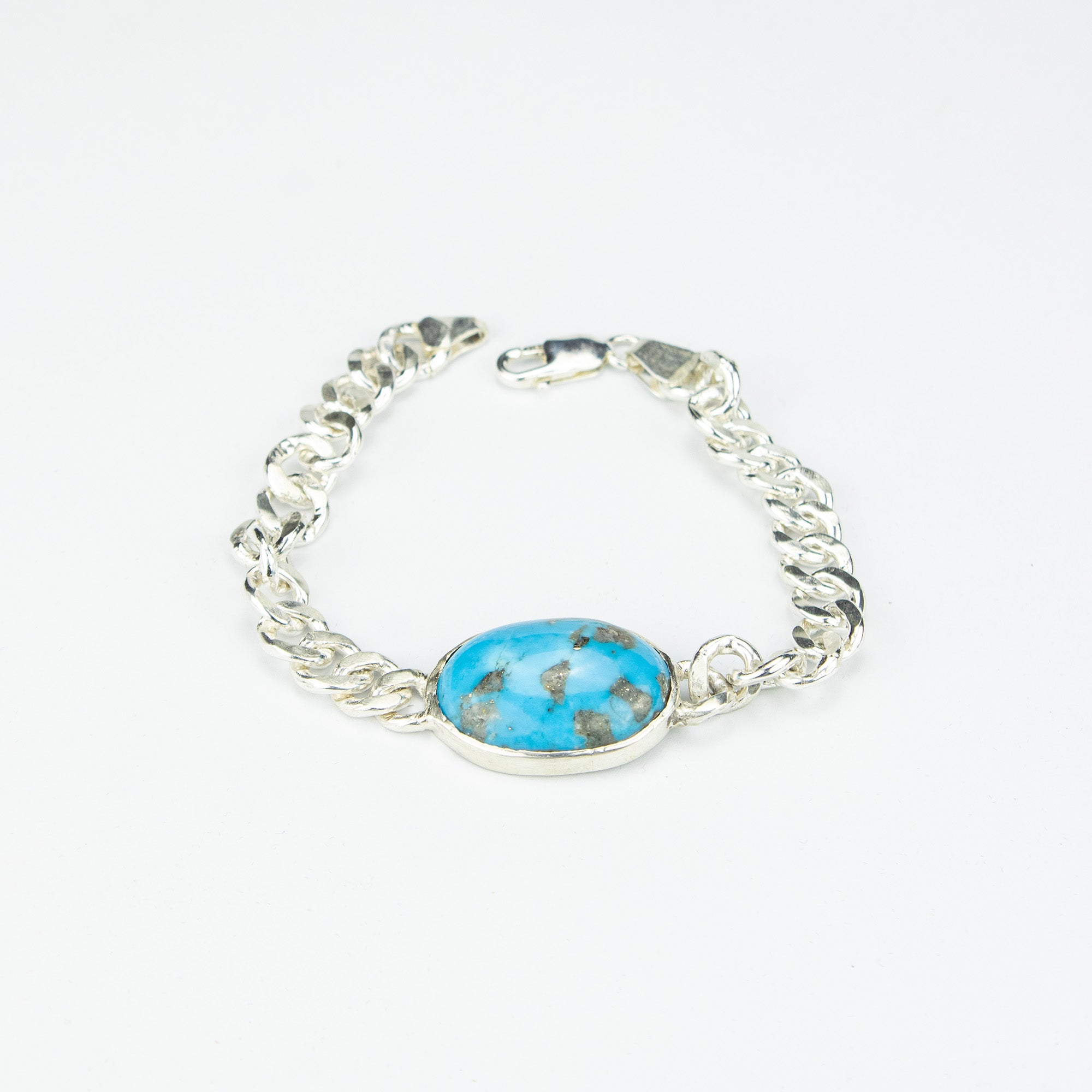 Turquoise Men’s Silver Bracelet – 925 Sterling Silver Chain Bracelet – Handmade Luxury Jewelry