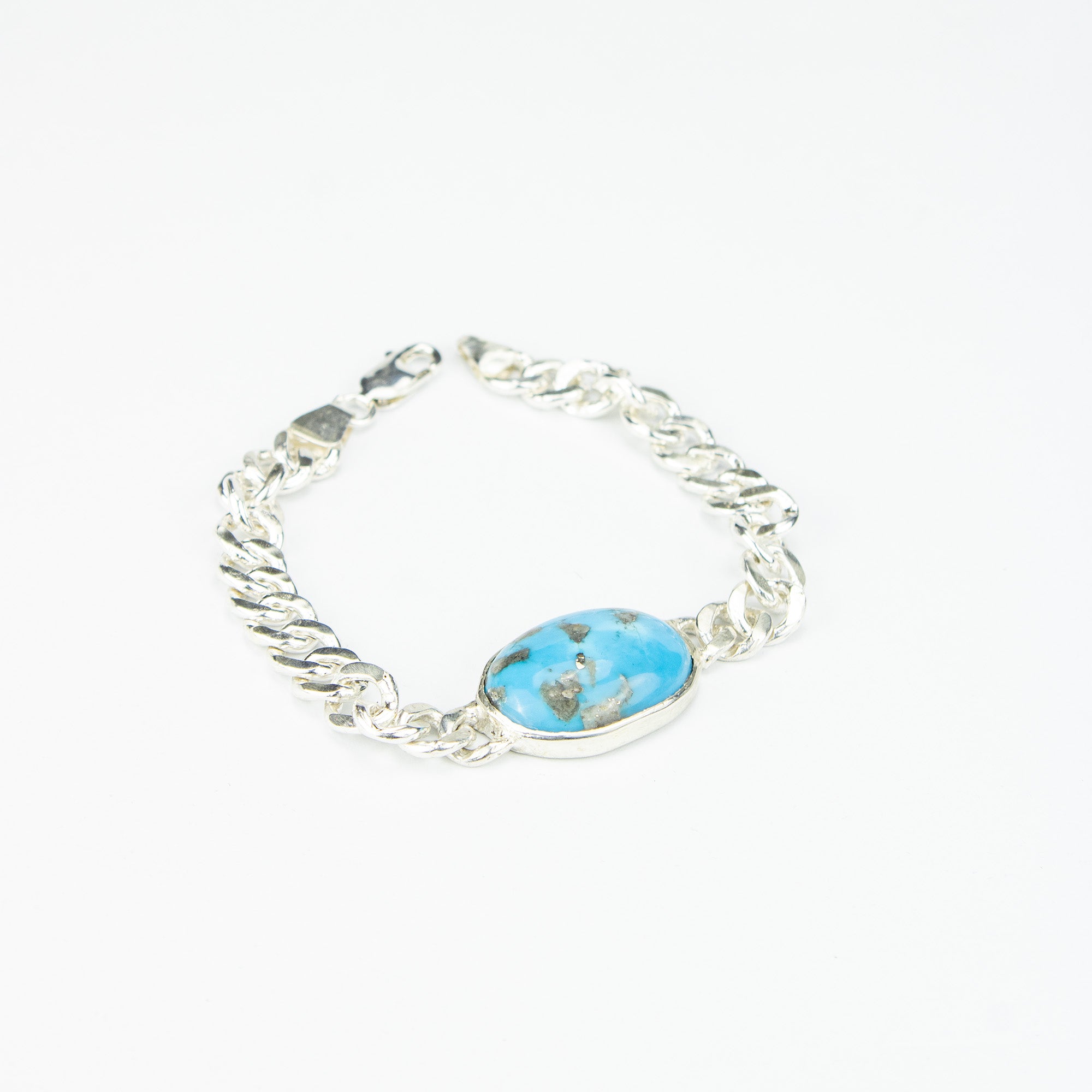 Turquoise Men’s Silver Bracelet – 925 Sterling Silver Chain Bracelet – Handmade Luxury Jewelry