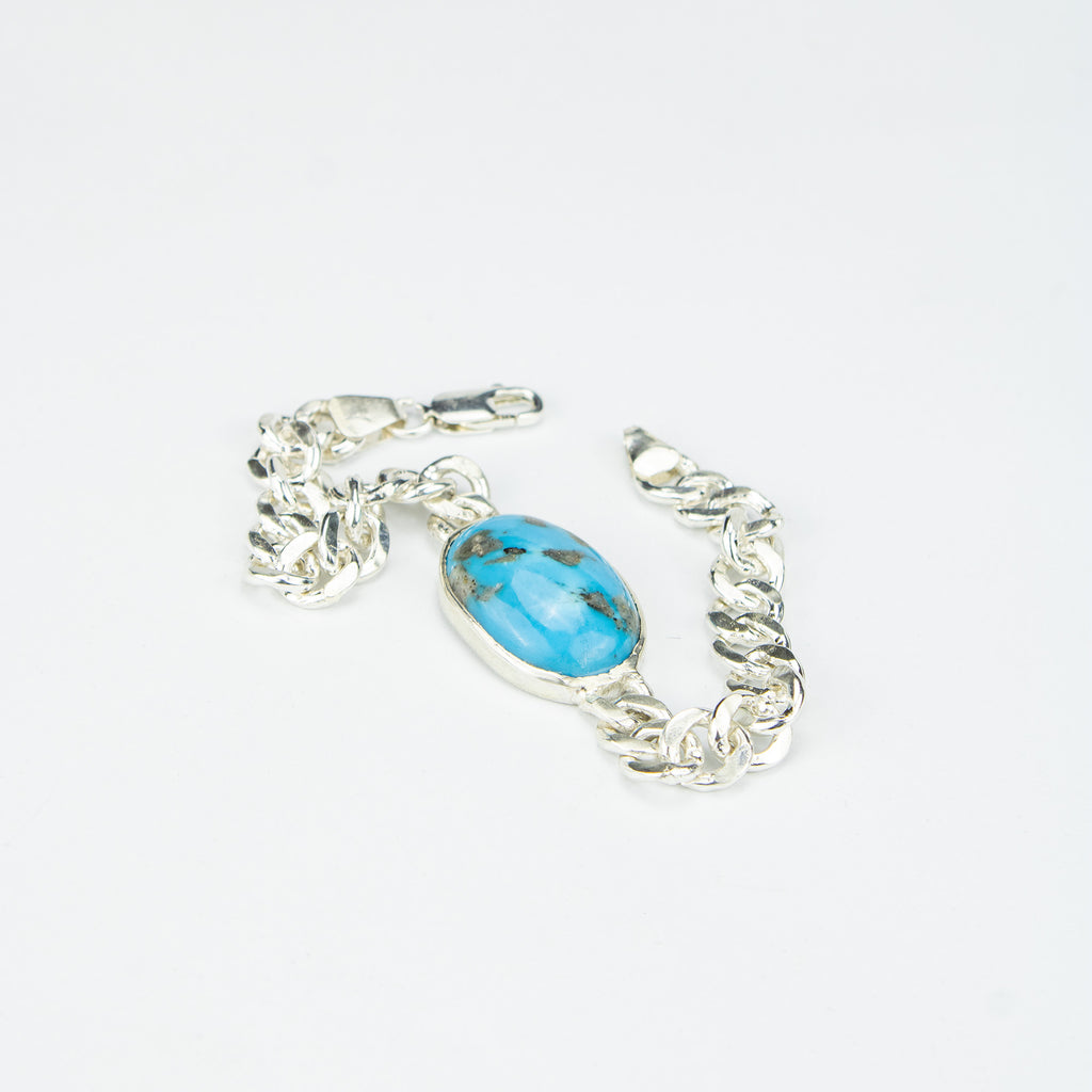 Turquoise Men’s Silver Bracelet – 925 Sterling Silver Chain Bracelet – Handmade Luxury Jewelry