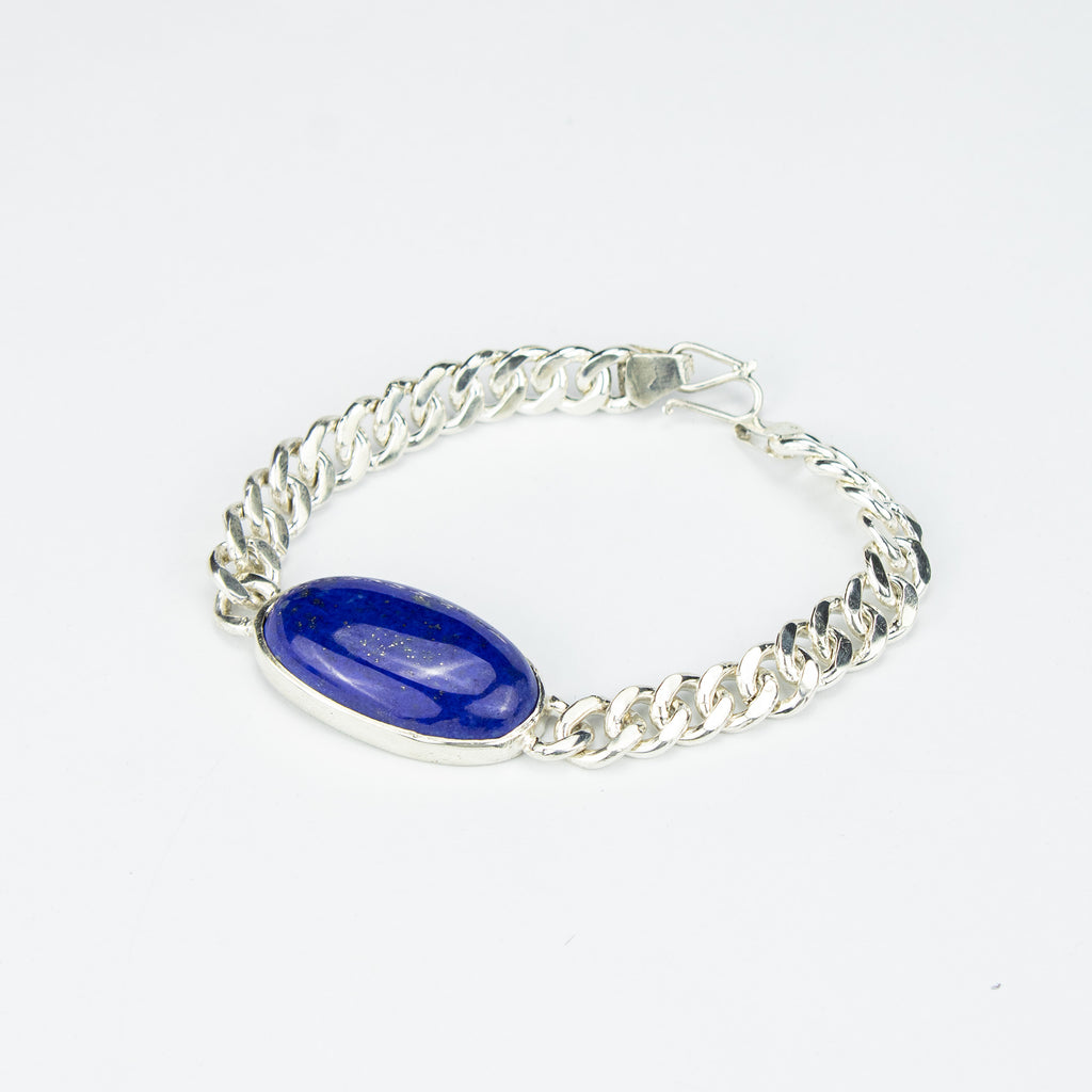Lapis Lazuli Men’s Silver Bracelet – 925 Sterling Silver Chain Bracelet – Handmade Luxury Jewelry