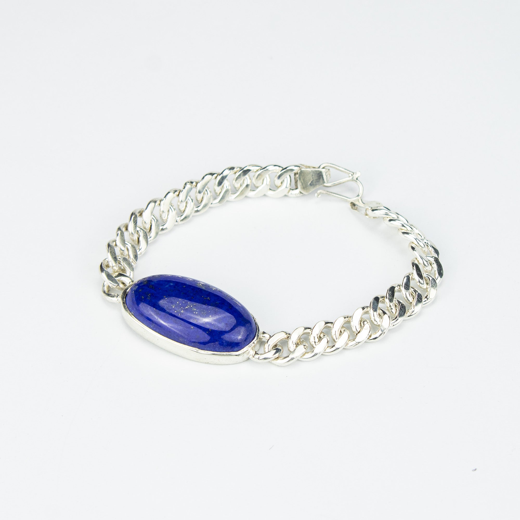 Lapis Lazuli Men’s Silver Bracelet – 925 Sterling Silver Chain Bracelet – Handmade Luxury Jewelry