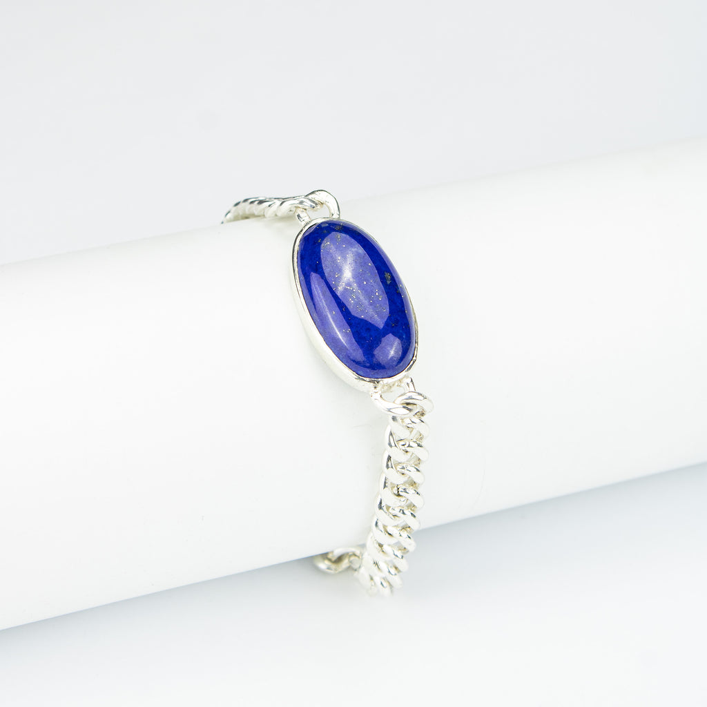 Lapis Lazuli Men’s Silver Bracelet – 925 Sterling Silver Chain Bracelet – Handmade Luxury Jewelry