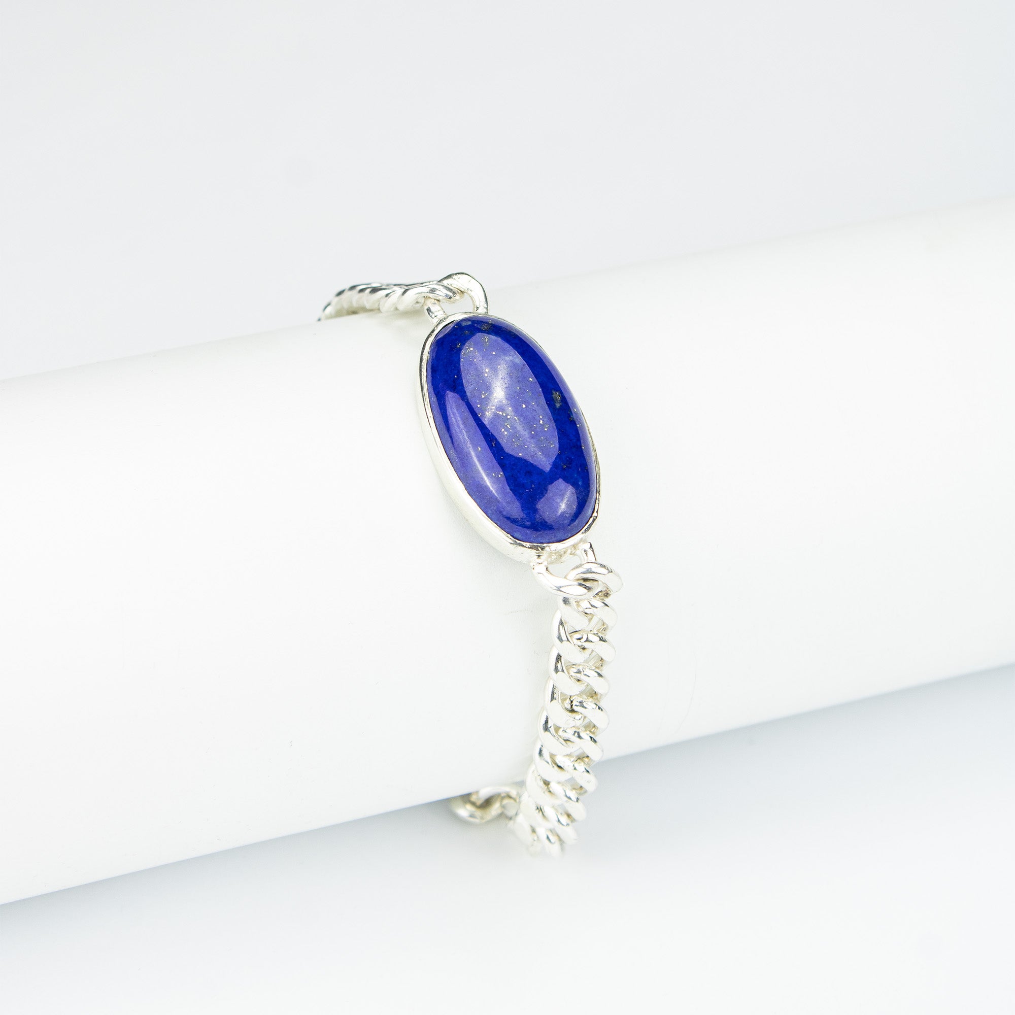 Lapis Lazuli Men’s Silver Bracelet – 925 Sterling Silver Chain Bracelet – Handmade Luxury Jewelry