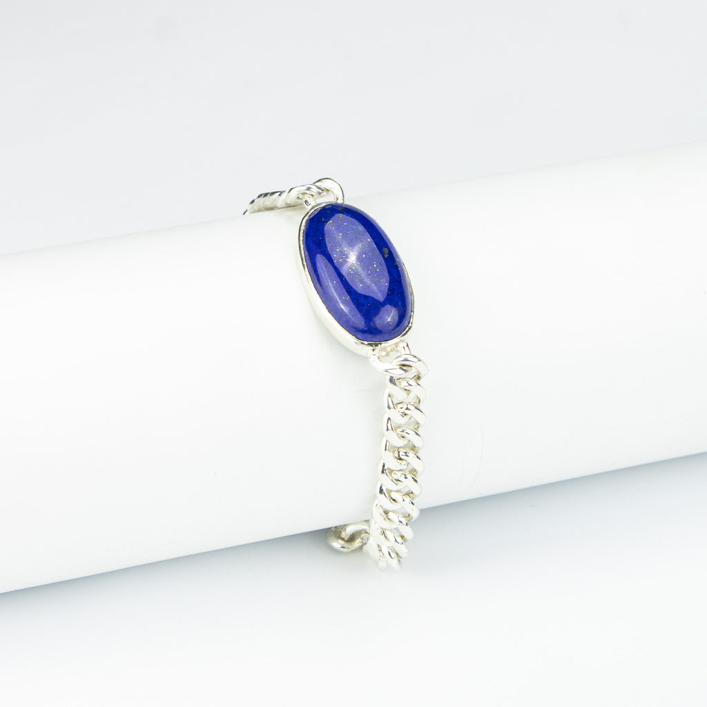 Lapis Lazuli Men’s Silver Bracelet – 925 Sterling Silver Chain Bracelet – Handmade Luxury Jewelry