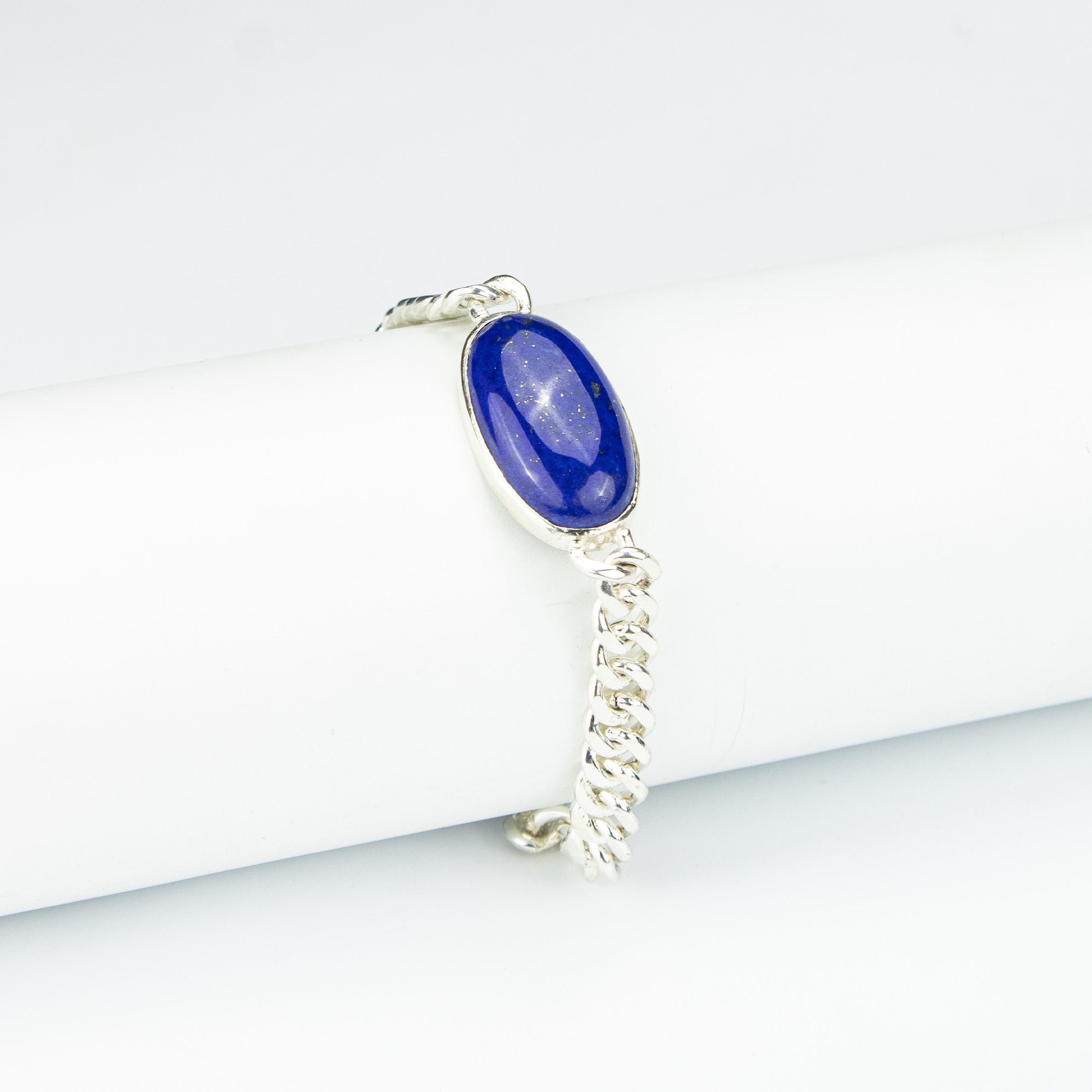 Lapis Lazuli Men’s Silver Bracelet – 925 Sterling Silver Chain Bracelet – Handmade Luxury Jewelry
