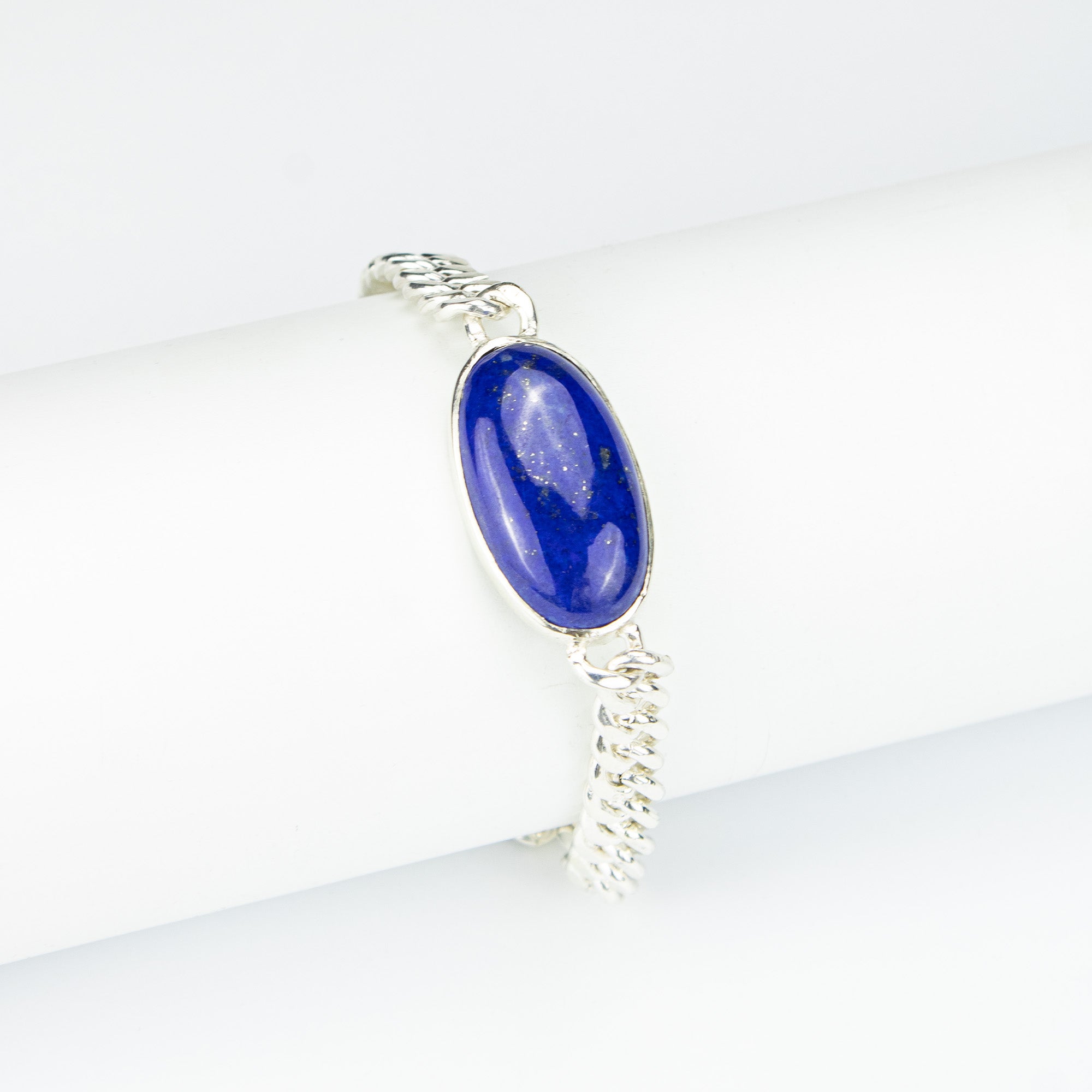 Lapis Lazuli Men’s Silver Bracelet – 925 Sterling Silver Chain Bracelet – Handmade Luxury Jewelry