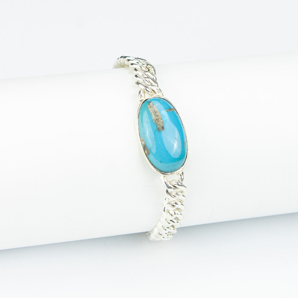 Turquoise Men’s Silver Bracelet – 925 Sterling Silver Chain Bracelet – Handmade Luxury Jewelry