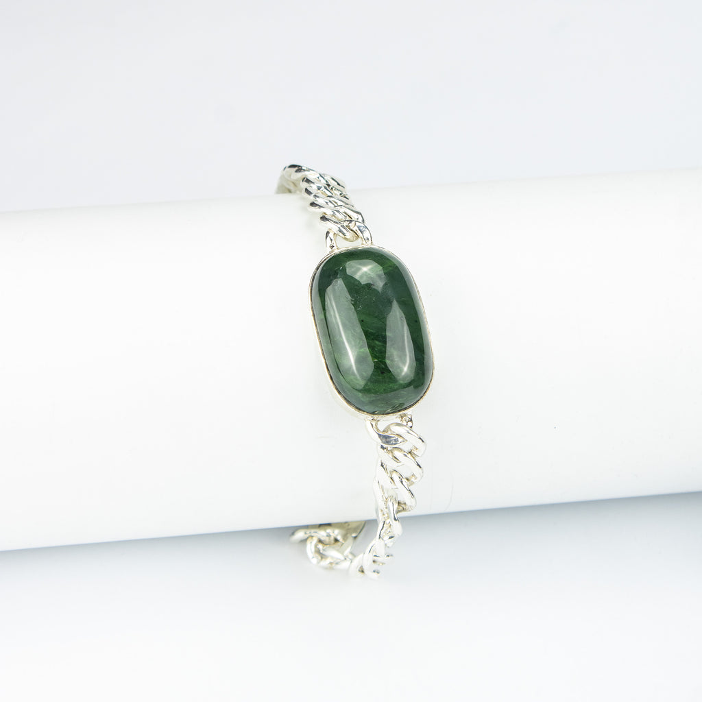 Afghan Nephrite Jade Men’s Silver Bracelet – 925 Sterling Silver Chain Bracelet – Handmade Luxury Jewelry